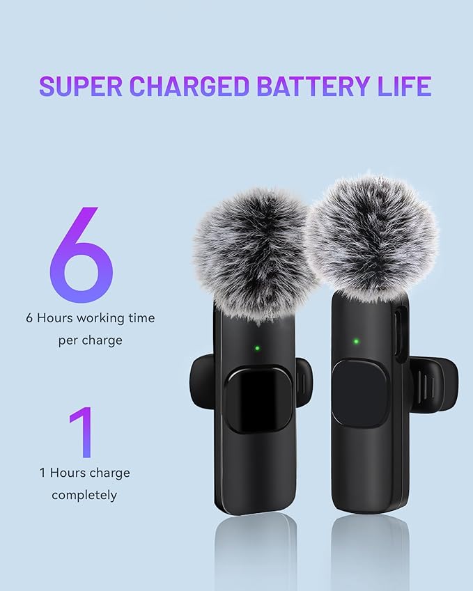 𝟮𝟬𝟮𝟰 Professional Wireless Lavalier Microphone for iPhone iPad, Wireless Microphone- 2 Pack Noise Canceling Crystal Clear Recording with USB-C, Live Streaming, YouTube, TikTok