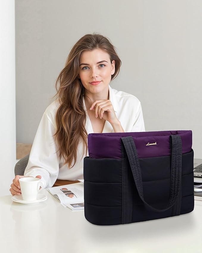 LOVEVOOK Tote Bag for Women, Large Puffer Work Tote Laptop Bag, Lightweight Travel Tote Bag with Zipper Gifts for Women