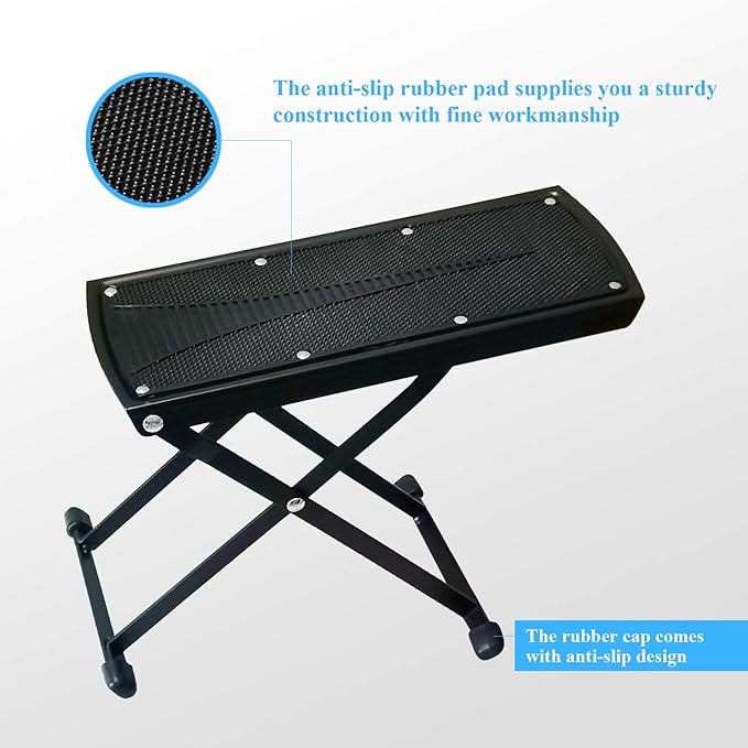Guitar Foot Rest Stool Height Adjustable Footstool Excellent Stability with Rubber End Caps and Non-Slip Rubber Pad for Classical Guitar