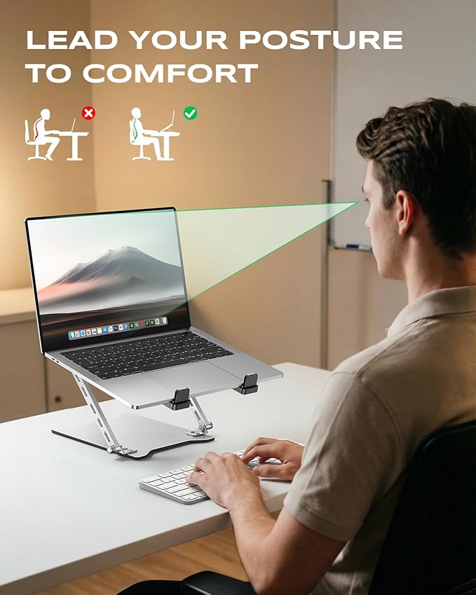 RIWUCT Ultra-Slim Portable Laptop Stand for Desk, Height Adjustable & Dual-Bar Support Laptop Riser Holder, Ventilated Computer Notebook Stand Mount, Compatible with MacBook/Dell/HP(10-15.6")
