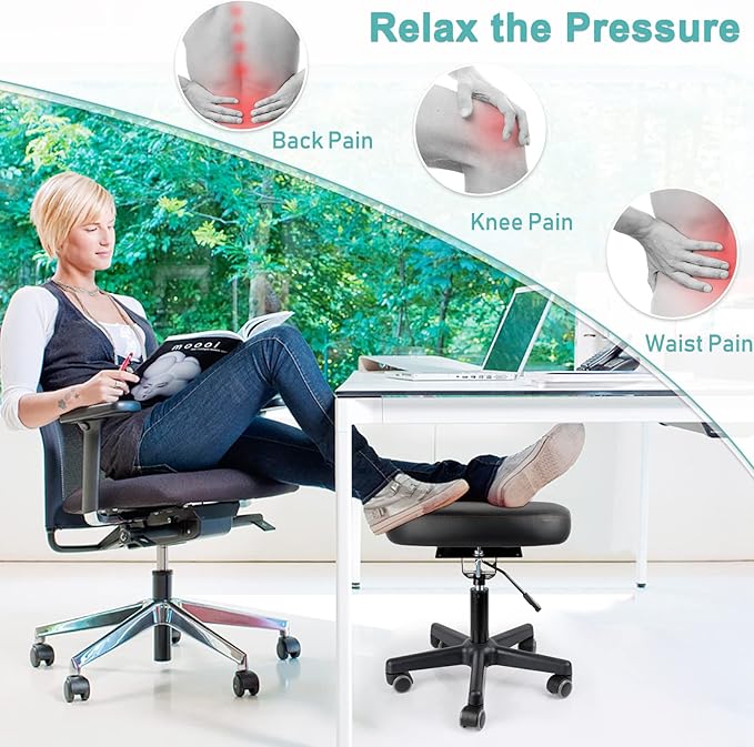 Lilithye Footrest Stool Under Desk Adjustable Height and Tilt Angle Footrest Ottoman Ergonomic Foot Stool with Wheels 360° Rolling for Home Office (New Black)