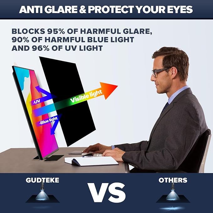 [2-Pack] HD Computer Privacy Screen 24 inch, Upgraded Computer Privacy Screen for 16:9 Widescreen Removable Anti Glare Cover and Blue Light UV-Blocking Filter
