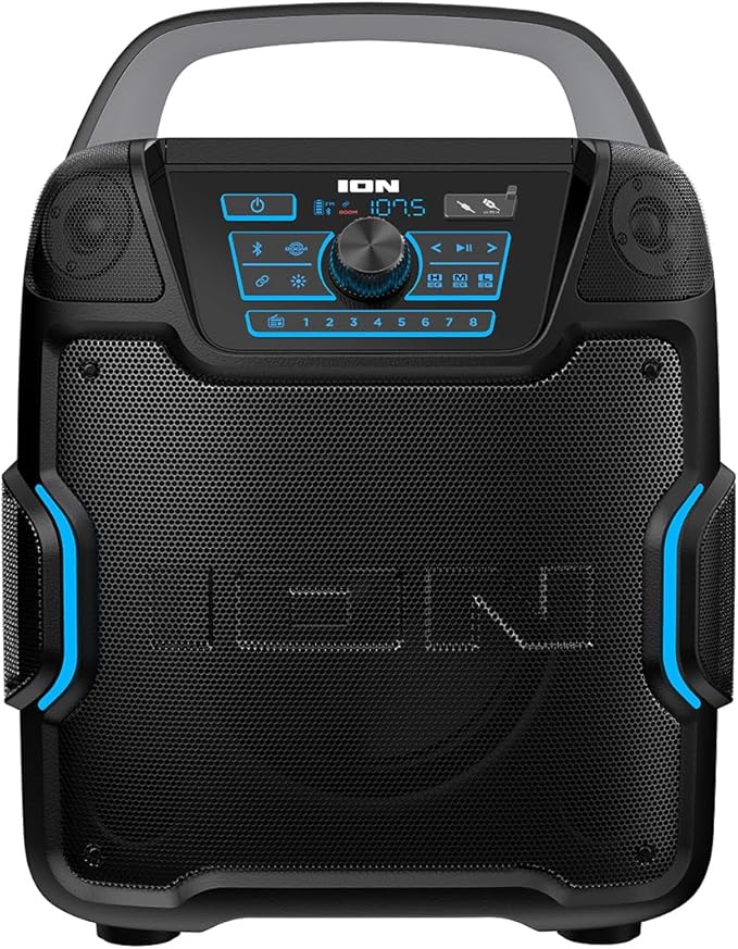 ION Sport 320-200 Watt Outdoor Bluetooth Party Speaker with Rechargeable Battery, FM Radio, Lights, USB Charging, App, Omni-Directional Sound