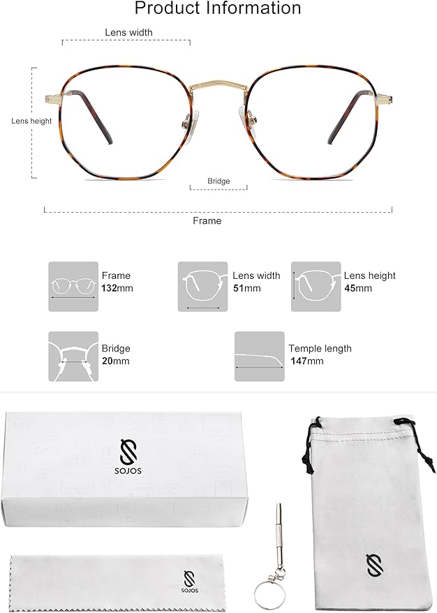 SOJOS Small Blue Light Blocking Glasses Hexagonal Eyeglasses Frame Anti Blue Ray Glasses One and Only SJ5036