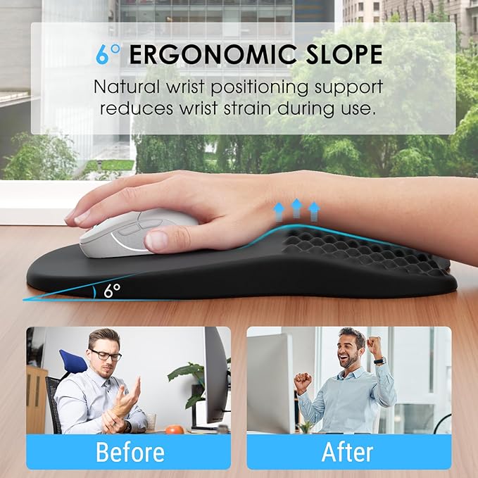 MROCO Ergonomic Mouse Pad with Wrist Support, Memory Foam Wrist Rest Mouse Pad, Non-Slip Base, Smooth Surface for Office & Home, Black