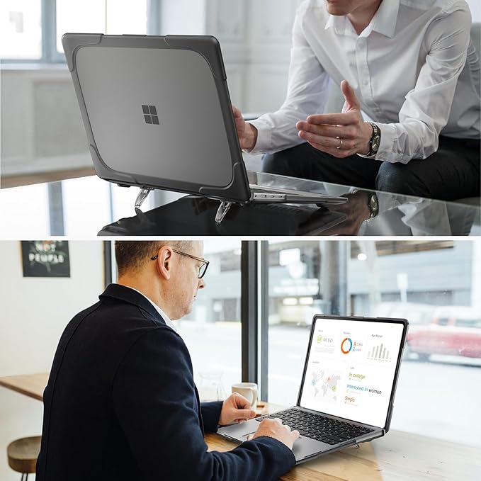 Batianda Heavy Duty Case for 13.8 inch Microsoft Surface Laptop 2024 (7th Edition) with Fold Kickstand Includes Keyboard Cover Screen Protector - Shockproof Stylish & Durable Protective Cover, Grey