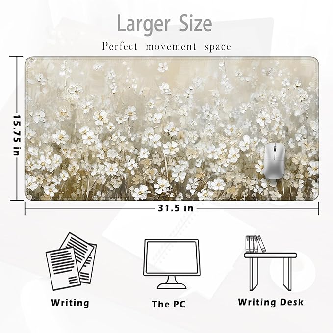 Vintage Watercolor Floral Large Mouse Pad 31.5x15.7inch, Retro Cottagecore Flower Large Extended Computer Desk Mat Mousepad for Keyboard and Mouse, Floral Desk Accessories