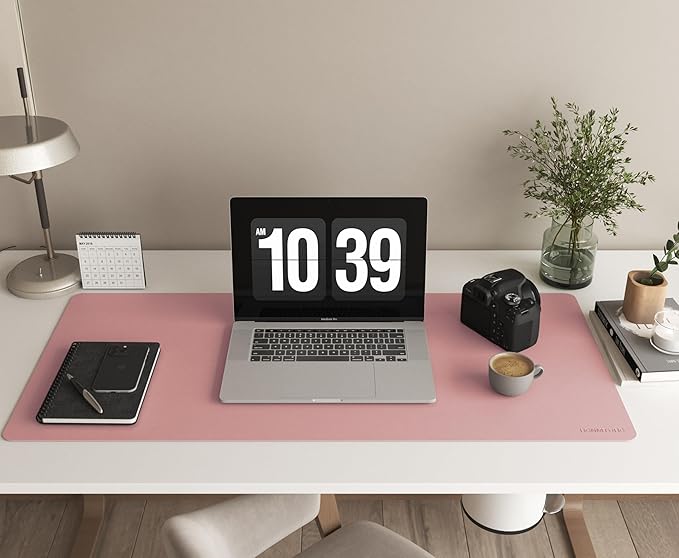 RENMTURE PU Mouse Pad, Faux Leather Large Desk Pad, Home Work Office Accessories, Non-Slip Desk Mat, Waterproof Gaming Pad Desk Blotter (32"x16", Pink)