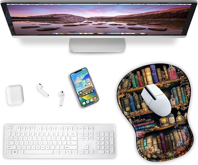 Blusabaca Cat Mouse Pad with Wrist Rest, Book Ergonomic Mousepad Wrist Support for Desk, Cute Gaming Mousepads for Wireless Mouse Computer Laptop Work Home Desk Accessories Office Supplies Decor