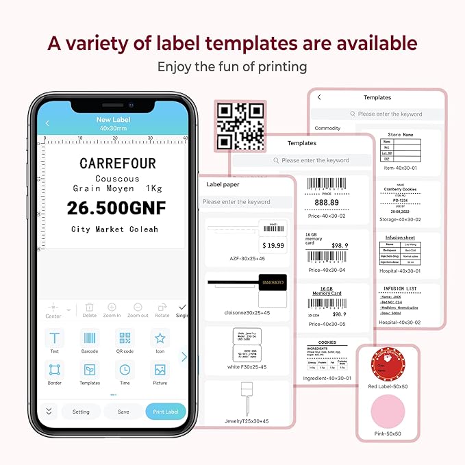 Memoqueen Thermal Label Maker - M110 Barcode Label Printer Portable Bluetooth Labeler Maker Machine for for Small Business, Address, Logo, Clothing, Mailing, with 40x30mm Label, Pink