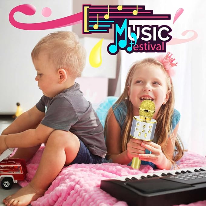 Birthday Gifts for 3-11 Year Old Girls, Bluetooth Karaoke Microphone for Kids Gifts for Teenage Girls Christmas Stocking Stuffers for Kids Popular Toys for 4-12 Year Old Boys Girls - Gold