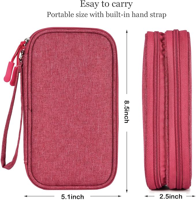 Electronic Organizer Travel Case Storage Bag, Universal Electronics Accessories Case Portable Travel Bag for Women, Cable, Cord, Charger, Phone, Power Bank, Earphone (Rose Red, Large)