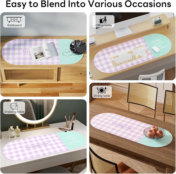 Checkered Pattern Desk Pad Protector, 35.5 x 13'' Aesthetic Mouse Mat for Desktop, Waterproof PU Leathe Non-Slip Desk Writing Pad for Office and Home, Purple and Blue