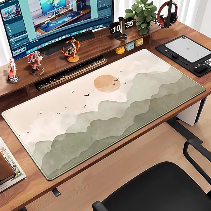 Nature Desk Mat 31.5''X15.7'' Large Mouse Pad Cute Boho Sage Green Beige Desk Pad Minimalist Extended Gaming Mousepad XXL Aesthetic Keyboard Mouse Mat for Computer Laptop Office Decor