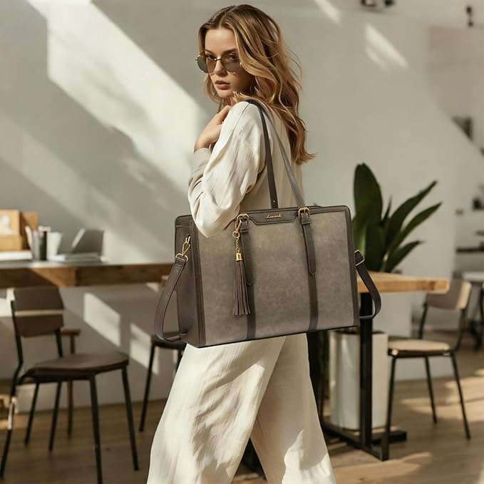 LOVEVOOK Laptop Bag for Women Vintage Leather Work Tote 15.6 inch Large Capacity Computer Bag with Clutch Purse for Teacher,Office,Casual