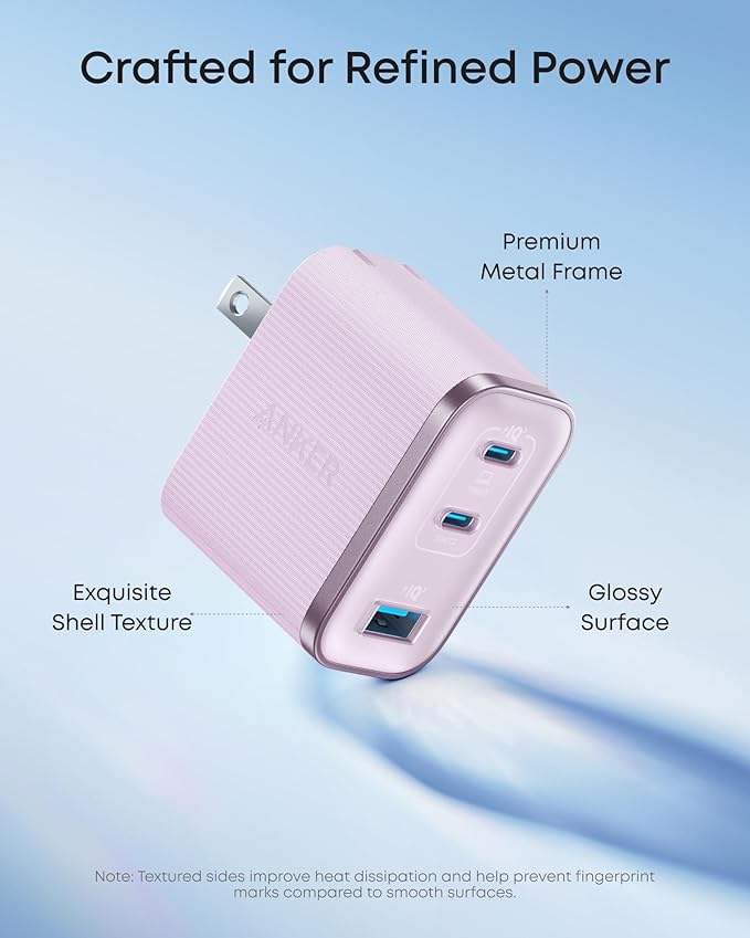 Anker Nano Charger, Ultra-Fast 70W Output 3-Port USB C Charger Block, Fast Charging, Compact and Stylish, for iPhone 17/16 Series, MacBook, iPad, Pixel, Galaxy, and More(Pink, Cable Included)