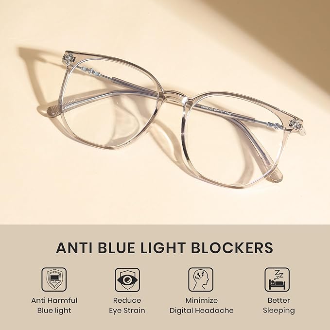 Cyxus Retro Blue Light Glasses Men - Square TR90 Metal Blowline Frame Stylish Trendy for Computer Daily Work 8252