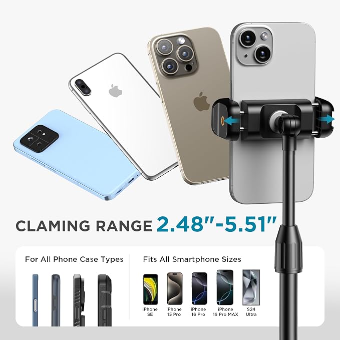 InnoGear Webcam Mount for Desk, Table Telescopic Webcam Stand with Phone Holder for Camera Webcam C922 C930e C920S C920 C615 C960 C920x BRIO 4K NexiGo N60, Right Light, GoPro with 1/4" Thread - Image 5