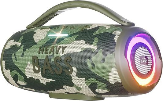 HEAVY BASS Speakers Bluetooth Wireless, 80W Max Loud Portable Speaker with Bass, 20H Playtime, IPX6 Waterproof, Dual Pairing, Gift Ideal for Adults Men Women Teen Boys Girls (Camo, Large)