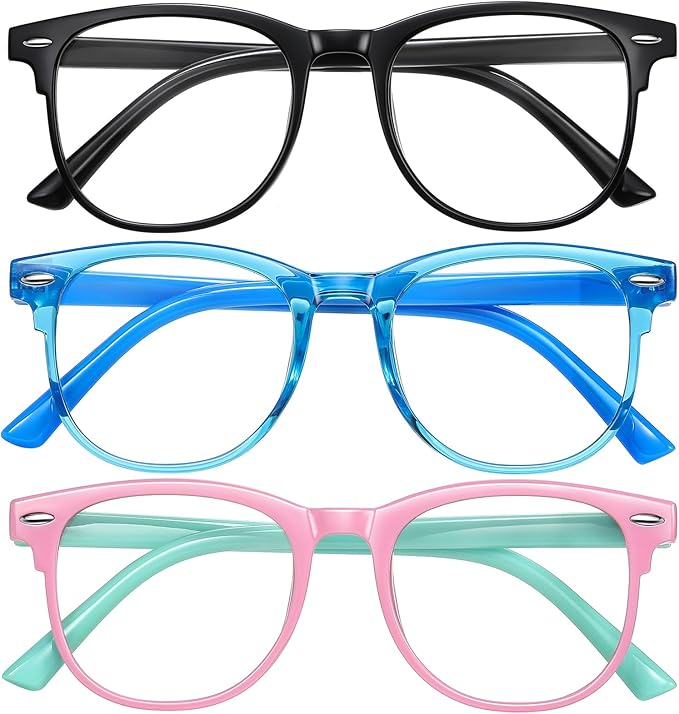 Okany Blue Light Glasses for Kids 3 Pack Anti Glare & Eye Strain Glasses Computer TV Phone Tablets UV Protection Glasses