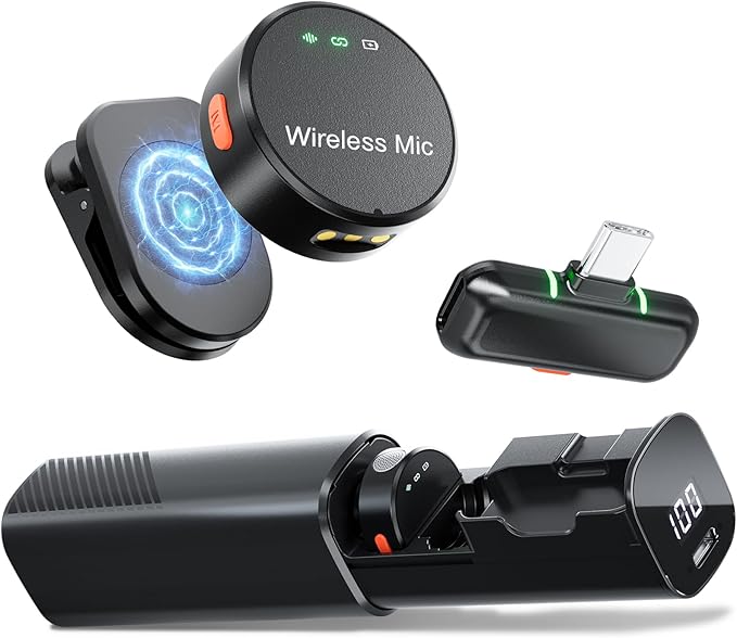 Wireless Lavalier Microphone for iPhone 15/16 & Android with USB-C Plug-Play, Mini Microphone with Noise Reduction, 360° Pickup, 36H Charging Case for Video Recording,Live Streaming, YouTube, TikTok