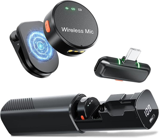 Wireless Lavalier Microphone for iPhone 15/16 & Android with USB-C Plug-Play, Mini Microphone with Noise Reduction, 360° Pickup, 36H Charging Case for Video Recording,Live Streaming, YouTube, TikTok