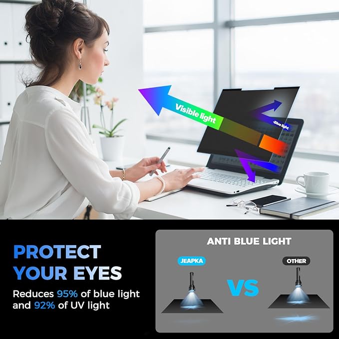 Magnetic Laptop Privacy Screen Filter 14 inch for 16:10 Widescreen Computer Monitor, Removable Anti Blue Light Privacy Shield, Anti-Glare Protector