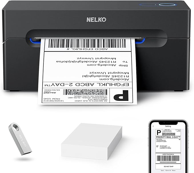 Nelko Bluetooth Thermal Shipping Label Printer, Wireless 4x6 Shipping Label Printer for Shipping Packages, Support Android, iPhone and Windows, Widely Used for Amazon, Shopify (Black)