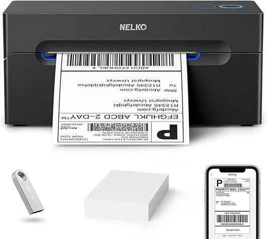 Nelko Bluetooth Thermal Shipping Label Printer, Wireless 4x6 Shipping Label Printer for Shipping Packages, Support Android, iPhone and Windows, Widely Used for Amazon, Shopify (Black)