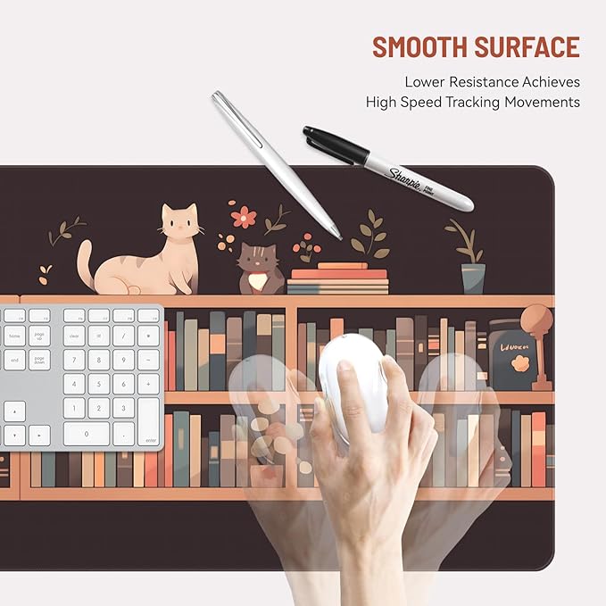 Mousepad Desk Mat Gaming Large Keyboard Cute Office Desktop Computer Laptop Cat XXL Long Giant Big Kawaii Girly Pretty Modern Design for Women Girl Gamer Oversized Wide 30x12'' Mousepad
