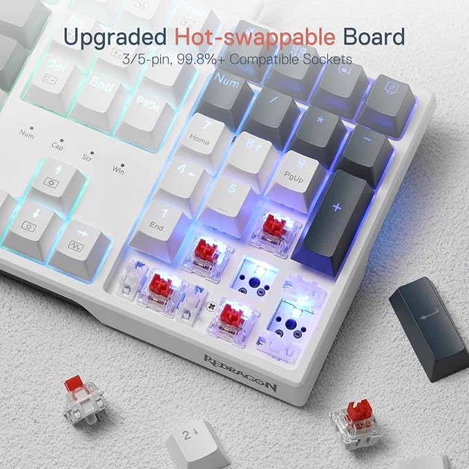 Redragon K668 RGB Gaming Keyboard, 108 Keys Wired Mechanical Keyboard w/Extra 4 Hotkeys, Sound Absorbing Foams, Upgraded Hot-swappable Socket, Mixed Color Keycaps x 2 Sets, Red Switch