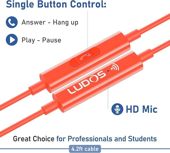 LUDOS FEROX USB C Headphones for iPhone 17 16 15 Pro Max Plus Air iPad Pro, 5 Years Warranty, USB-C Earbuds for Samsung Galaxy S24 S23 Ultra S22 S21 FE S20 Z Flip 3 Fold 4 A53, USB Type C Earphones