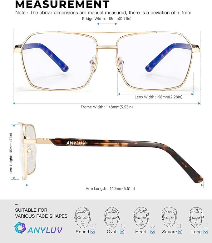 ANYLUV Blue Light Glasses Men/Women, Blue Light Blocking Glasses, Computer Screen Blocker Eyes Protection Glasses