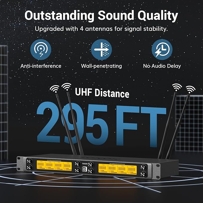 TONOR Wireless Microphones System, 8 * 12 Channel Metal Professional UHF Cordless Dynamic Handheld Mics with Receiver for Home Karaoke, Meeting, Party, Church, Wedding, KTV, 90 m/295ft, TW-880 Silver