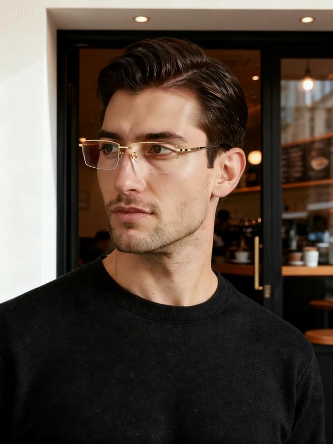 Dollger Rectangle Blue Light Glasses for Men Metal Anti Bluelight Blocking Glasses for Computer Fashion Eyeglasses Small Half
