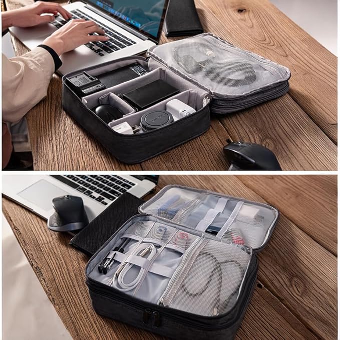 Cable Organizer Case – Double-Layer Cord Travel Storage Bag for Tech Accessories, Electronics, Chargers, Cables, Laptop & Tablet – Weatherproof & Portable Case for Travel
