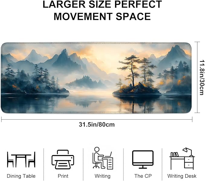 Mouse Pad, Large Anti-Slip with Stitched Edges Desk Mat Desktop Laptop Computer Desk Keyboard Mat,Table Protector Blotter Mat (mountainn, 31.5" x 11.8")