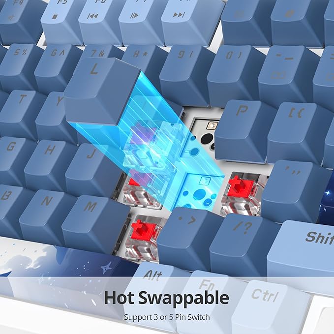 Sea Mist 75% Wired Gaming Keyboard - Hot Swappable, Gasket Mount, Red Switch, RGB Backlit 82-Key TKL Mechanical Keyboard for PC/Laptop Gamers