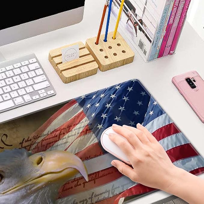 Large Mouse Pad, Desk Mat, Gaming Mouse Pad, Bald Eagle on American Flag Mouse Pad for Desk, Desk Pad for Keyboard Mice, Desk Mat for Desktop, Extended Long Mousepad Thin, 31.5 x 11.8 Inch