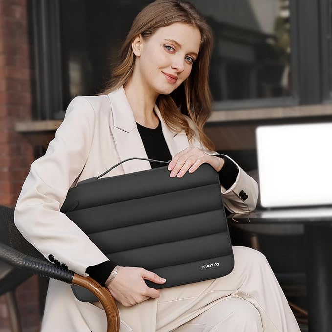 MOSISO 360 Protective 13-14 inch Laptop Case, 13.3 inch Puffy Laptop Sleeve Compatible with MacBook Air 13 13.6 M3 M2 M1/Pro 13/14, HP, Dell, ASUS, Lenovo,Polyester Horizontal Side Open Bag, Black