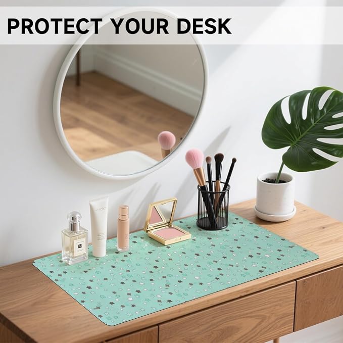AUPET Leather Desk Pad Blotter Mat, Large Mouse Pad, Non-Slip Waterproof Desk Writing Pad Protector, Desk Decor for Office，Home，Gaming (Mint Chocalate Starry, 35.4X15.7 inch)