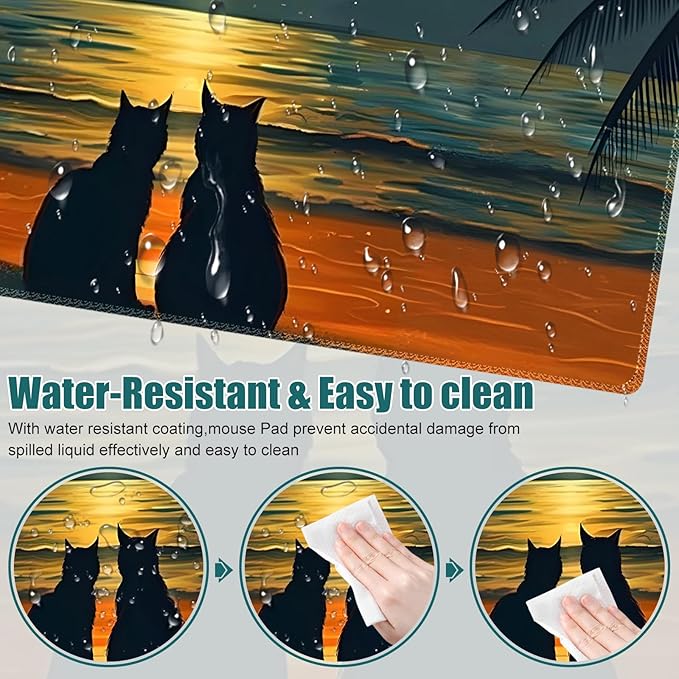 Love Cats Desk Matt for Desktop, Mouse Pad Mat, Desk Mat for Keyboard and Mouse, XXL Large Mouse Pad for Desk, Anti-Slip Big Mousepad with Stitched Edges, Mouse Mat for Computer Laptop Women Men Cute