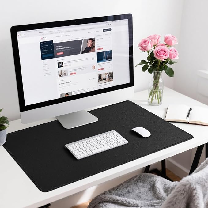 Leather Desk Pad Protector, Office Desk Mat, Large Mouse Pad, Non-Slip PU Leather Desk Blotter, Waterproof Computer Desk Writing Pad for Office and Home (Black, 31.5" x 15.7")