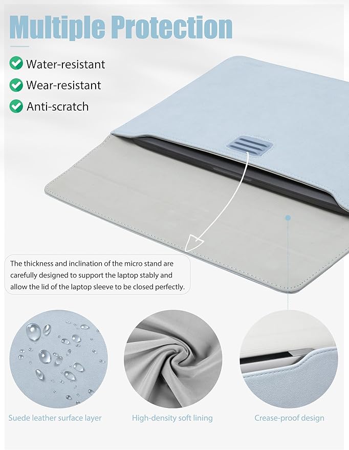 HYZUO 13 Inch Laptop Sleeve Case Bag with Adjustable Stand for MacBook Air 13 M5 A3449 M4 M3 M2 M1 2026-2018, 13" MacBook Neo 2026, MacBook Pro 13 M2 M1 2026-2016, Surface Pro, XPS 13, Pale Blue