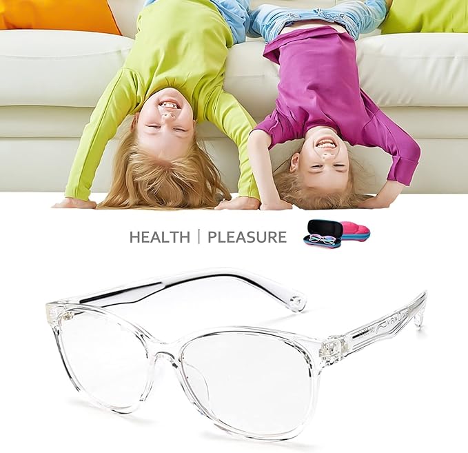 Blue Light Glasses for Kids Girls Boys with Cute Car Case, UV400 Protection, Anti Blue Ray Age3-12