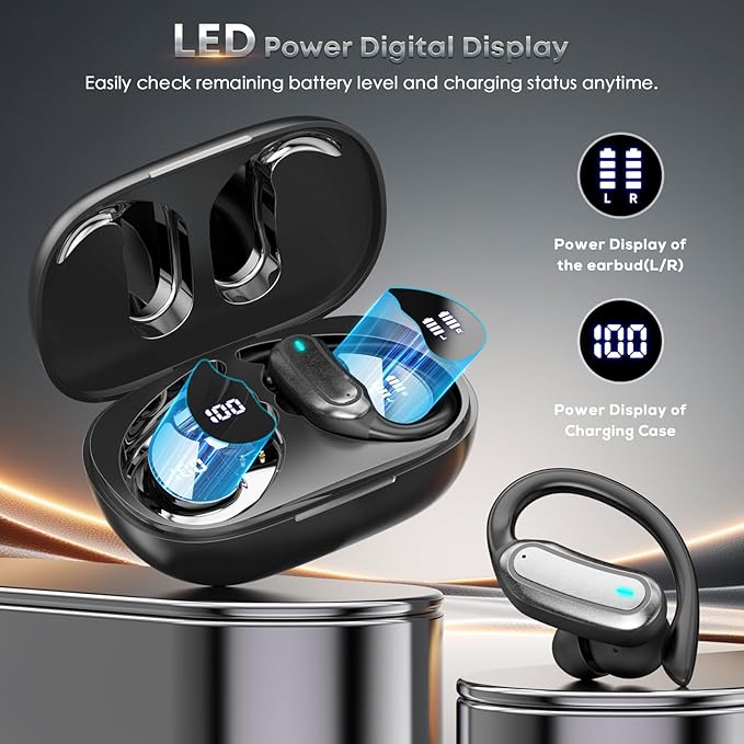 Wireless Earbuds Bluetooth 5.4 Headphones, 54H Playtime Stereo Earphones with Noise Cancelling Mic, IPX7 Waterproof, Fast Charging and Comfort Fit Ear Buds for Fitness/Sports/Workouts/Travel Black