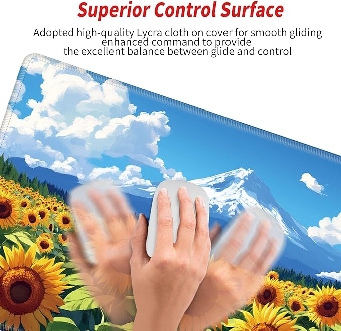 Gaming Mouse Pad Large Mousepad Sunflower Desk Mat XXL Desk Pad 31.5''x15.75'' Computer Mat with Stitched Edge Rubber Base for Work Women Home Office