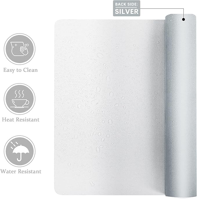 Aothia Double-Sided PU Leather Desk Pad - Non-Slip Large Mouse Pad & Desk Mat for Office, Home - Waterproof, Easy to Clean, Durable Dual-Sided Surface (23.6"x13.7", White)