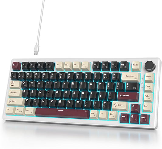 75% Wired Gaming Keyboard, Hot Swappable Gasket Mount, White Switch, 82 Keys TKL Mechanical Keyboard, NKRO Creamy for PC Laptop Windows Gamer
