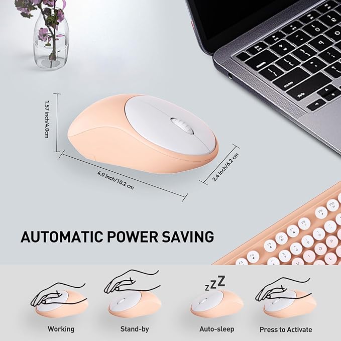 Wireless Keyboard and Mouse Combo, 2.4 GHz Full-Sized Wireless Keyboard Mouse with Round Keycaps for Windows, Computer, Desktop, PC, Laptop (GradientPink)
